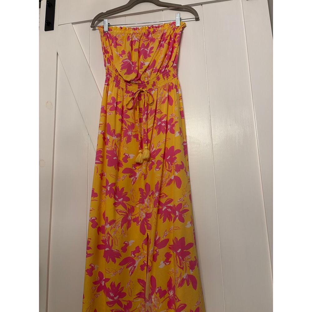 Jessica Simpson Strapless Tropical Maxi Dress Medium Barbie Coastal Cowgirl Boho